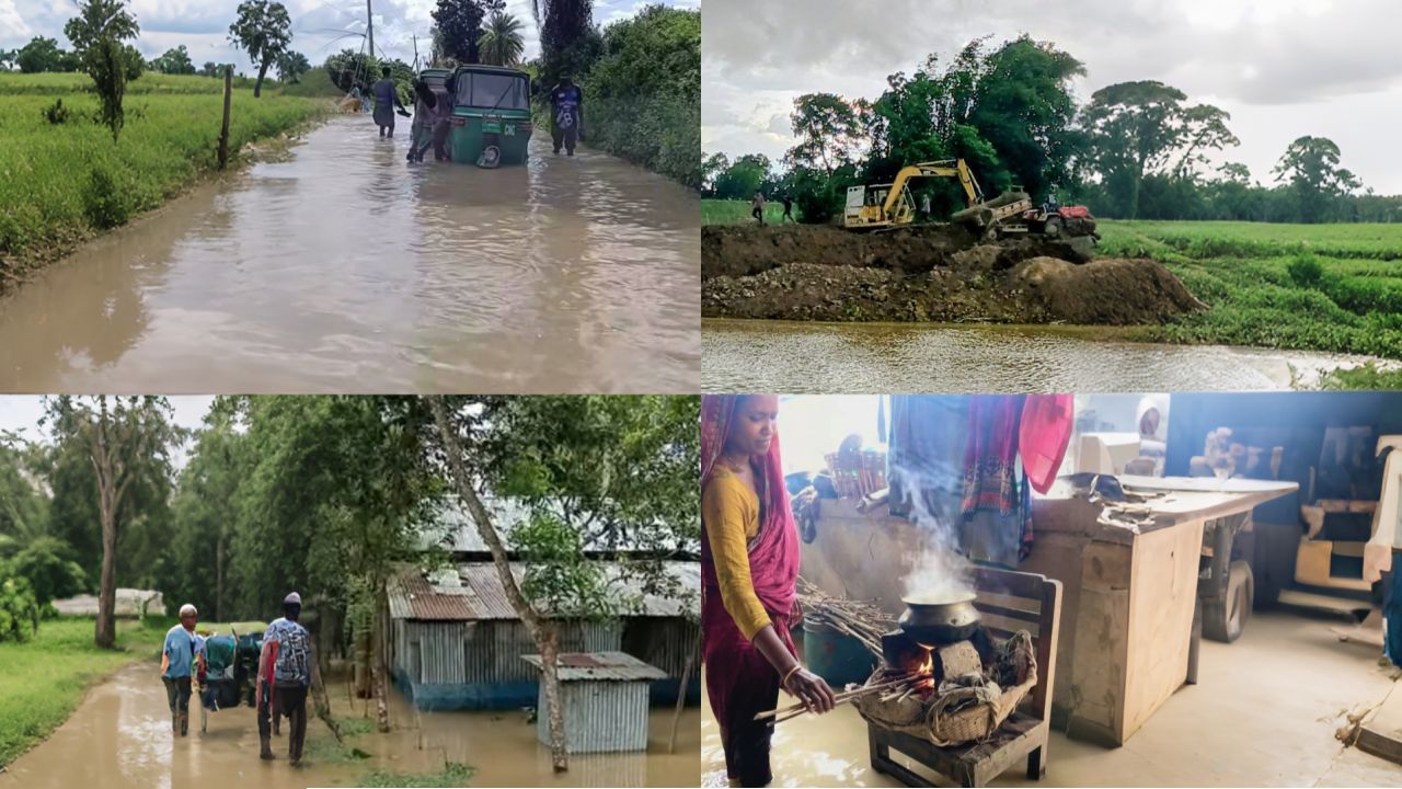 হবিগঞ্জে খোয়াই নদীর বাঁধে ফের ভাঙন, পানিবন্দী ৩০ গ্রামের মানুষ