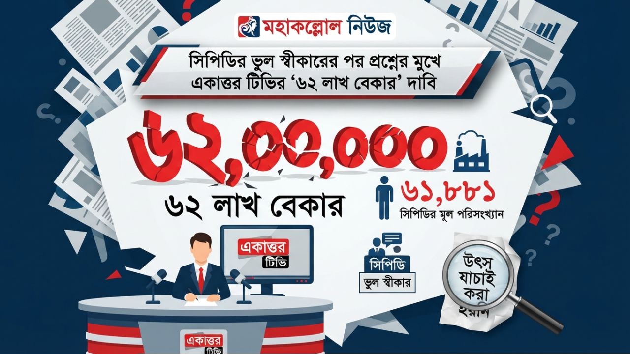 সিপিডির ভুল স্বীকারের পর একাত্তর টিভির ‘৬২ লাখ বেকার’ দাবি নিয়ে প্রশ্ন